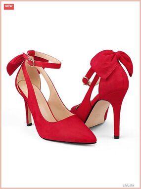 Pointed Toe D'Orsay Pumps Stiletto Heel Back Bow Ankle Strap Wedding Heels